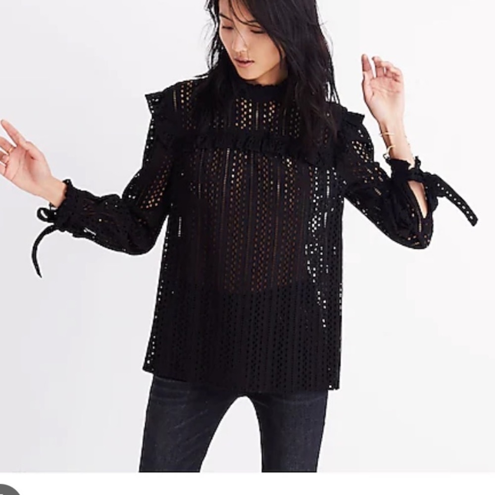 Madewell Eyelet Mockneck Ruffle Top